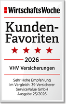 WirtschaftsWoche Kunden-Favoriten 2026: Sehr hohe Empfehlung für VHV Versicherungen